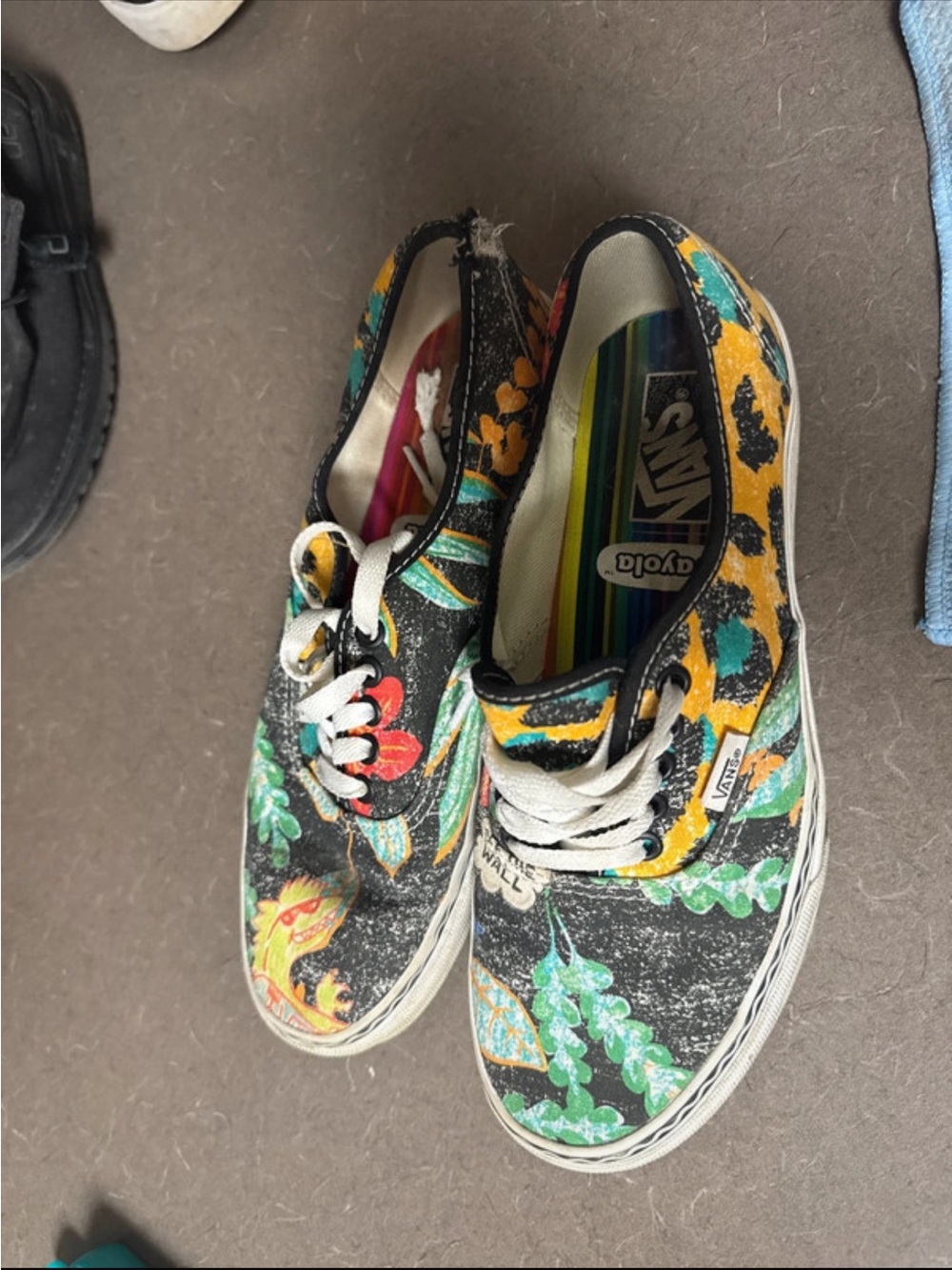 Vans Kids Black Floral Lace-Up Sneakers with Yellow and Green Accents